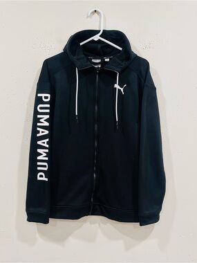 PUMA Training Men's Full Zip Hoodie Black White Graphic Sleeve Size S Small